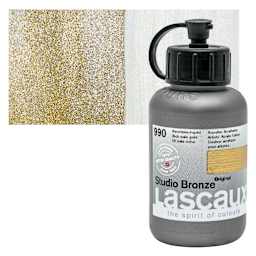 Lascaux Studio Bronze Acrylic - Rich Pale Gold, 85 ml bottle and swatch