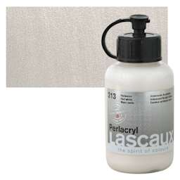 Lascaux Perlacryl Iridescent Acrylic - Pearl White, 85 ml bottle and swatch