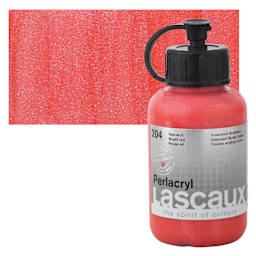 Lascaux Perlacryl Iridescent Acrylic - Bright Red, 85 ml bottle and swatch
