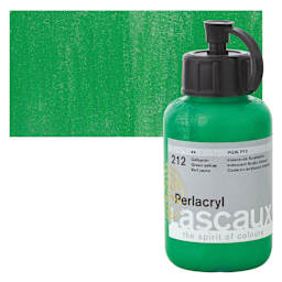Lascaux Perlacryl Iridescent Acrylic - Green Yellow, 85 ml bottle and swatch