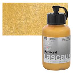 Lascaux Perlacryl Iridescent Acrylic - Yellow Gold, 85 ml bottle and swatch
