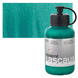Lascaux Perlacryl Iridescent Acrylic - Emerald Green, 85 ml bottle and swatch