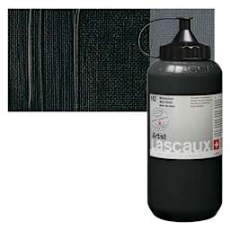 Lascaux Artist Acrylic - Mars Black, 750 ml bottle and swatch