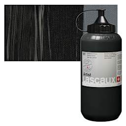 Lascaux Artist Acrylic - Carbon Black, 750 ml bottle and swatch