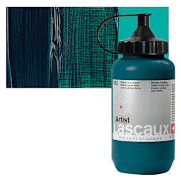 Lascaux Artist Acrylic - Phthalo Green Deep, 390 ml Bottle and swatch
