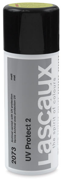 Lascaux UV Protect Spray Varnish - Front of UV Protect 2 Matte Varnish can