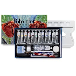 Maimeri Polycolor Vinyl Paints - Set of 20 Painting Set shown in open package tray