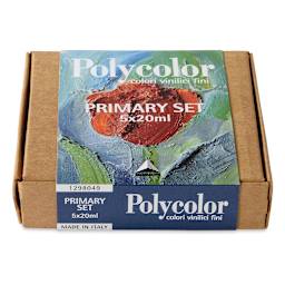 Maimeri Polycolor Vinyl Paint - Top view of package of 5 Primary Colors