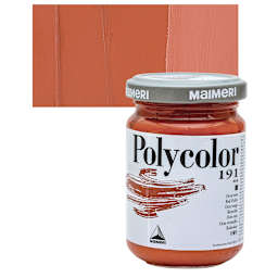 Maimeri Polycolor Vinyl Paint - Red Ochre, 140 ml Jar and swatch