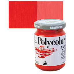 Maimeri Polycolor Vinyl Paint - Brilliant Red, 140 ml Jar and swatch