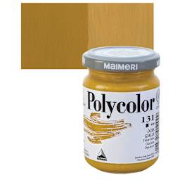 Maimeri Polycolor Vinyl Paint - Yellow Ochre, 140 ml Jar and swatch
