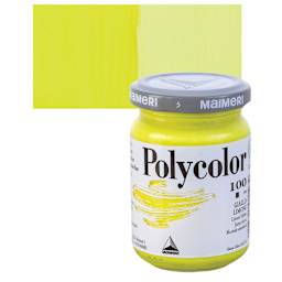 Maimeri Polycolor Vinyl Paint - Lemon Yellow, 140 ml Jar and swatch