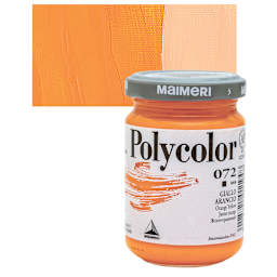 Maimeri Polycolor Vinyl Paint - Orange Yellow, 140 ml Jar and swatch