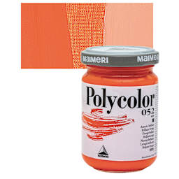 Maimeri Polycolor Vinyl Paint - Brilliant Orange, 140 ml jar and swatch