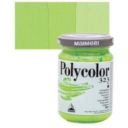 Maimeri Polycolor Vinyl Paint - Yellowish Green, 140 ml jar and swatch