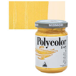 Maimeri Polycolor Vinyl Paint - Rich Gold, 140 ml jar and swatch