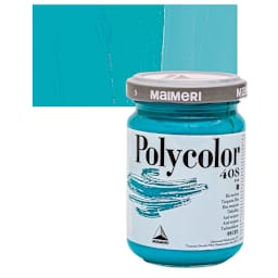 Maimeri Polycolor Vinyl Paint - Turquoise Blue, 140 ml jar and swatch