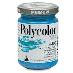 Maimeri Polycolor Vinyl Paints - Front of bottle of Primary Blue Cyan
