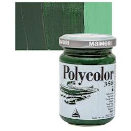Maimeri Polycolor Vinyl Paint - Sap Green, 140 ml jar and swatch