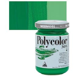 Maimeri Polycolor Vinyl Paint - Brilliant Green Deep, 140 ml jar and swatch