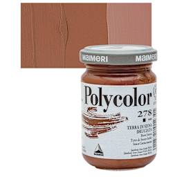 Maimeri Polycolor Vinyl Paint - Burnt Sienna, 140 ml jar and swatch