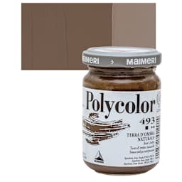 Maimeri Polycolor Vinyl Paint - Raw Umber, 140 ml jar and swatch