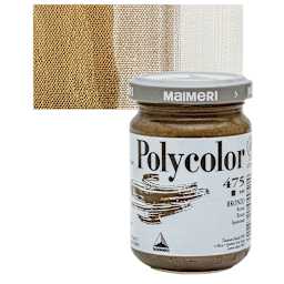 Maimeri Polycolor Vinyl Paint - Bronze, 140 ml jar and swatch