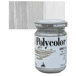 Maimeri Polycolor Vinyl Paint - Silver, 140 ml jar and swatch