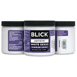 Blick Artists Acrylic Gesso - White, 8 oz jar, front and sides of label
