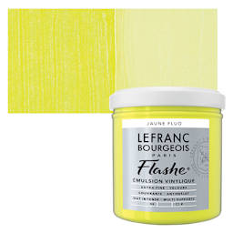 Lefranc & Bourgeois Flashe Vinyl Paint - Fluorescent Yellow, 125 ml jar and swatch