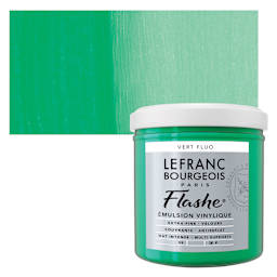 Lefranc & Bourgeois Flashe Vinyl Paint - Fluorescent Green, 125 ml jar and swatch