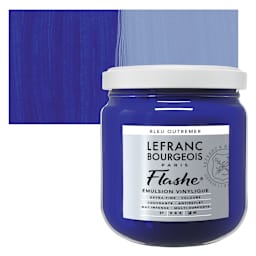 Lefranc & Bourgeois Flashe Vinyl Paint - Ultramarine Blue, 400 ml jar and swatch
