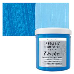 Lefranc & Bourgeois Flashe Vinyl Paint - Fluorescent Blue, 125 ml jar and swatch