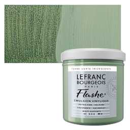 Lefranc & Bourgeois Flashe Vinyl Paint - Iridescent Green Earth, 125 ml jar and swatch