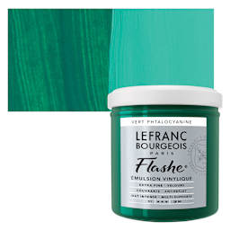 Lefranc & Bourgeois Flashe Vinyl Paint - Phthalocyanine Green, 125 ml jar and swatch