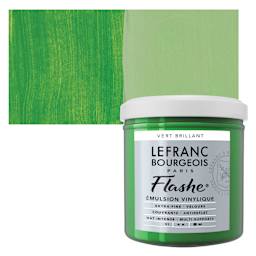 Lefranc & Bourgeois Flashe Vinyl Paint - Brilliant Green, 125 ml jar and swatch