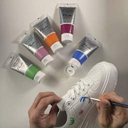 Lefranc Bourgeois Flashe Vinyl Paints being applied to shoes