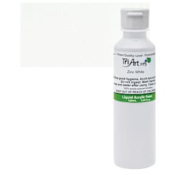 Tri-Art Liquid Artist Acrylic - Zinc Mixing White, 120 ml bottle and swatch