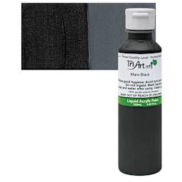 Tri-Art Liquid Artist Acrylic - Mars Black, 120 ml bottle and swatch