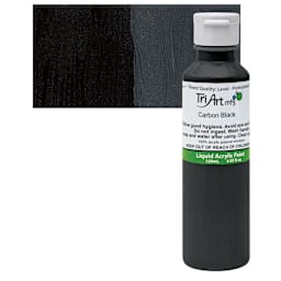 Tri-Art Liquid Artist Acrylic - Carbon Black, 120 ml bottle and swatch