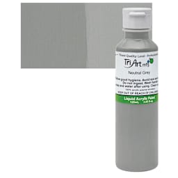 Tri-Art Liquid Artist Acrylic - Neutral Gray, 120 ml bottle and swatch