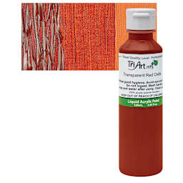 Tri-Art Liquid Artist Acrylic - Transparent Red Oxide, 120 ml bottle and swatch