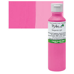 Tri-Art Liquid Artist Acrylic - Magenta Light, 120 ml bottle and swatch