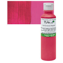 Tri-Art Liquid Artist Acrylic - Quinacridone Magenta, 120 ml bottle and swatch