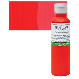Tri-Art Liquid Artist Acrylic - Pyrrole Red Medium, 120 ml bottle and swatch