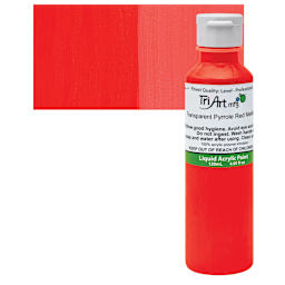 Tri-Art Liquid Artist Acrylic - Transparent Pyrrole Red Medium, 120 ml bottle and swatch