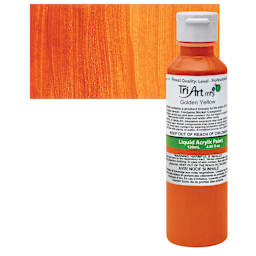 Tri-Art Liquid Artist Acrylic - Golden Yellow, 120 ml bottle and swatch