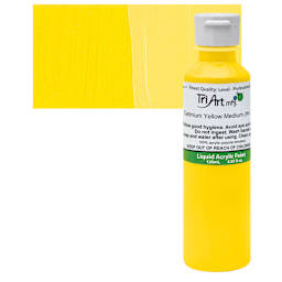 Tri-Art Liquid Artist Acrylic - Cadmium Yellow Medium Hue, 120 ml bottle and swatch