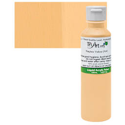 Tri-Art Liquid Artist Acrylic - Naples Yellow Hue, 120 ml bottle and swatch