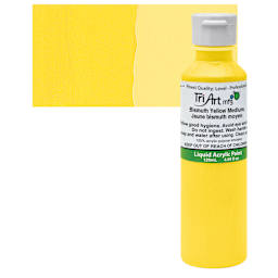 Tri-Art Liquid Artist Acrylic - Bismuth Yellow Medium, 120 ml bottle and swatch